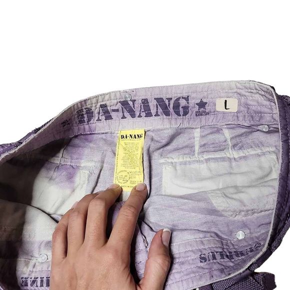 Da-nang moth purple distressed mid rise pocketed cargo 11.5" belted shorts - Picture 5 of 6